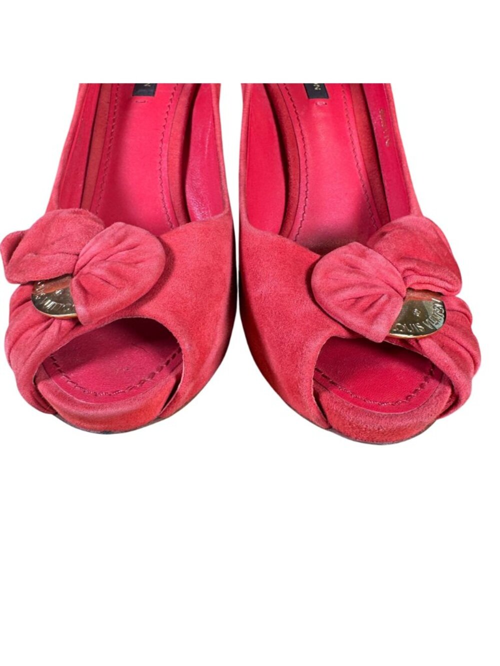 Louis Vuitton Red Suede Catania Peep Toe Platform Pumps Heels Size 38 - Picture 4 of 13